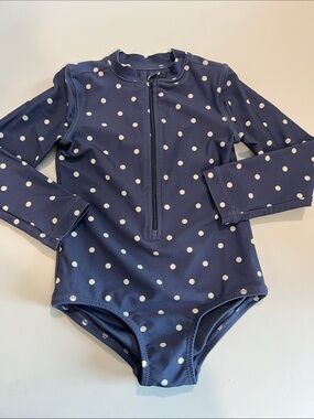 Primary - Navy and White Polka Dot Long-Sleeve Swimming Suit